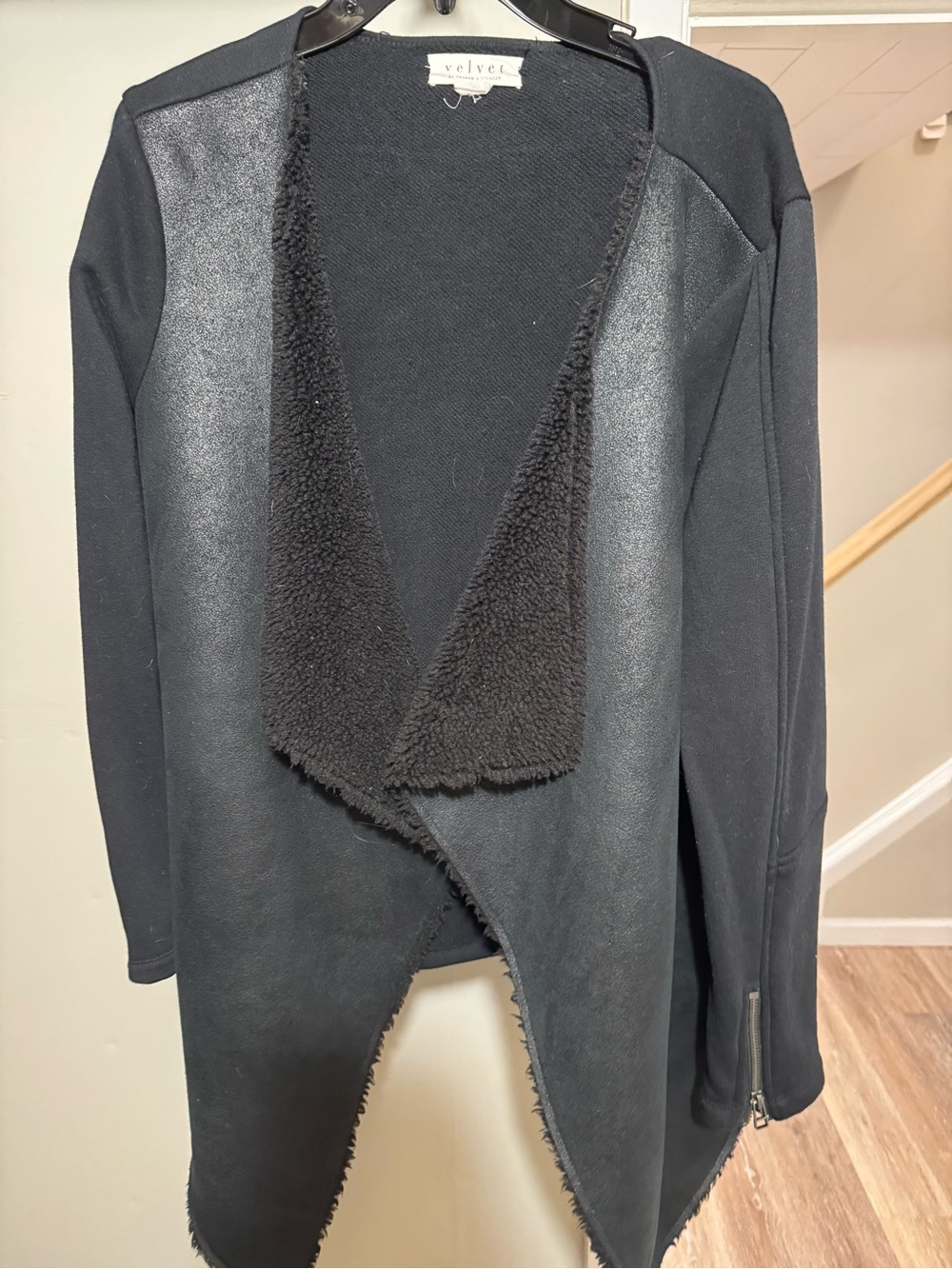 Velvet by Graham & Spencer Black Faux-Shearling Open Front Jacket